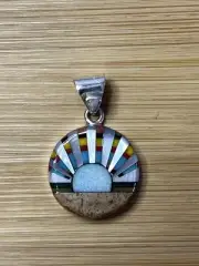 Multi-Stone Inlay 925 Silver Pendant Native Celestial Sun