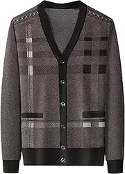 [SWJGLITTR] Men V Neck Sweater Cardigan Buttons Argyle Pattern Mens Cardigans Wool Blend Cable Knit Sweaters Jacket, A3camelcolor, XX-Large
