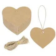 100Pcs Kraft Paper Gift Tags String 2.2 x 2.6 Inch Heart Shape Leather Color