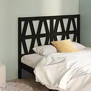 Solid Pine Wood Bed Headboard, 156 cm Black Slatted Design, Rustic Wooden Headboard for Bedroom Decor