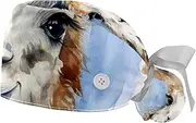 [YTYVAGT] 2-Pc,Gourd-Shaped Working Cap,Fisherman Hat with Buttons and Cotton Sweatband,Funny Animal Art Painting Llama