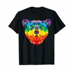 男士 T 恤 GEOMETRIC BEAR LGBT RAINBOW FLAG GAY PRIDE T 恤定製圖案 T