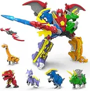 Dinosaur Robot Toys, 6-in-1 Transformed Toy Transform into Big Robot, Combine Robot Toy Kid Age 6-8 for Boys& Girls (10in(6 in 1))