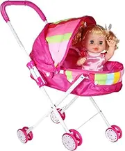 Babies Doll Carriage | Foldable Doll Pram with Dual Wheels,Babies Stroller for Dolls with an Adjustable Canopy and Double Wheel