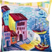 Tapestry Pillow Cover DIY kit "Hamburg" Needlepoint kit Printed canvas
