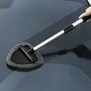 Car Windscreen Cleaner, Replaceable Microfiber Windshield Cleaning Tool with 2 Pads and Retractable Handle, Car Window Cleaner Brush for Defog, Dehumidify, Fog Moisture (Triangle)
