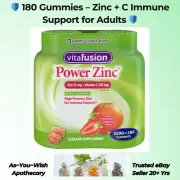 Vitafusion Power Zinc Gummies 180ct Exp 6/26 15mg Zinc + 270mg C Immune Support