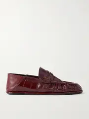 [SAINT LAURENT] SAINT LAURENT - Le Loafer Embellished Collapsible-heel Glossed-eel Loafers - Burgundy - EU 41 EU 41 Burgundy
