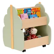 Babyjoy 2-Tier Kids Wooden Bookshelf Storage Bookcase w/Universal Wheels Display Shelf Toy Organizer Green