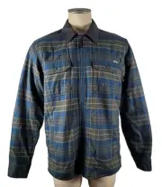 NWT Eddie Bauer Mens Blue Green Plaid Faux Shearling Lined Zip Shacket Jacket M