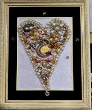Rare One Of A Kind Vintage Jewelry Art Framed Heart Assemblage Collage By Cindy
