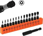 HORUSDY 15-Piece Torx Head Screwdriver Bit Set, T4-T40 Tamper Proof Security 6-Point Start Bit, Impact 25mm Long Hex Shank Torque Sleeve with Magnetic Bit Holder