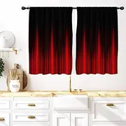 [Coxila] Red Black Kitchen Curtains 27.5 x 39 Inch Small Short Mini Ombre Burgundy Stripe Boho Pattern Simple Gradient Design Home Treatment Set of 2 Curtain Panels Drapes Tiers