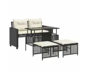 vidaXL 4 Piece Garden Sofa Set with Cushions Black Poly Rattan Glass
