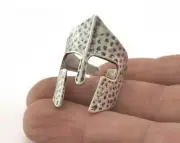 Helmet Gladiator Ring Adjustable Antique Silver Plated brass 21mm 12US size 3357