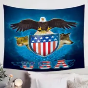 USA Trinity Eagle Leopard Wolf Tapestry