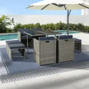 9 Piece Wicker Outdoor Dining Table Set - Grey