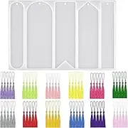 5Pcs Bookmark Mold with Tassels, BetterJonny 5 Styles Silicone Mold Rectangle Oval Semicircle Triangle Flag Bookmark Mold with 60Pcs Colorful Tassels DIY Resin Bookmark Molds for Jewelry Craft, white