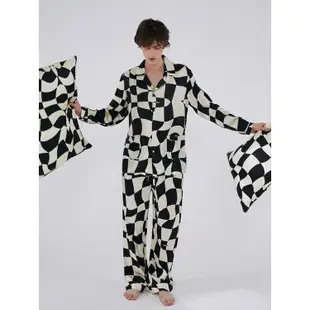 NotJustPajama男士真絲套裝新款棋盤格居家服/品牌純真絲睡衣套裝/高級桑蠶絲睡衣套裝/情侶睡衣