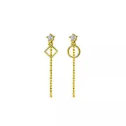 ANYCO Fashion Earrings Gold 925 Sterling Silver Geometric Exquisite Shiny Zirconia Tassel Bead Drop Women Jewelry