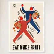 Galrie Eat More Fruit Retro Australian Vintage Advertising Poster for Home Decor, White Frame, A1 60 x 84cm (23 x 33inch)