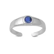 Round Solitaire Blue Simulated .925 Sterling Silver Toe Ring