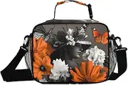 Insulated Lunch Box Woman Flowers Butterfly for Women Men - Ideal for Work, Picnics - Includes Adjustable Shoulder Strap
