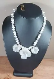 NWT Vintage Genuine Lucite Bib Choker Floral Necklace Translucent Flowers