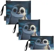 RPLIFE Cute Penguin Big Eyes Reusable Sandwich Snack Bags Washable Fabric Food Storage Pouch with Zipper for Students (Set of 3: S/M/L)