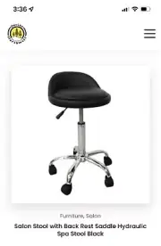 Salon Stool With Back rest Saddle, Adjustable, NEW
