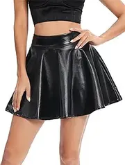 [Generic] Women's Faux Leather Back Zip Short Mini Skater Skirt