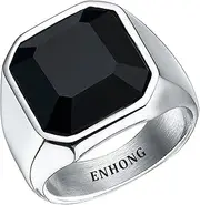 [enhong] Signet Biker Rings Solid Polished Stainless Steel Ring for Men Size 7-15,Black God Silver 3 Colors