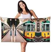HTTUP Lisbon Tram Pattern Print Quick Dry Beach Towel Lightweight Oversized for Adults for Travel and Pool Towels