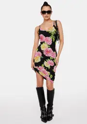 [AFRM] Black Floral Amina Mesh Midi Dress