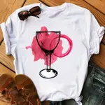 FOAO888現貨WINE GLASS T-SHIR歐美時尚酒杯印花大尺碼短袖T恤女上衣白色大尺碼