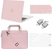 MOSISO Compatible with MacBook Air 13 inch Case 2025-2022 M4 A3240 M3 A3113 M2 A2681,Plastic Hard Shell&Shoulder Bag&Keyboard Skin&Screen Film&Type C for MacBook Air 13.6 inch Case, Baby Pink