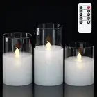 Clear Glass Battery Operated Flameless Led Candles with 10-Key Remote and Timer,