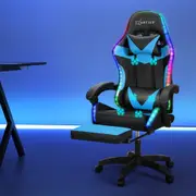 Artiss Gaming Chair 6 Point Massage Office Chairs with LED Light Cyan Blue