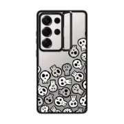 Galaxy S25 Ultra Impact Ring Stand Case SKULL PARTY, B&W SKULLS HALLOWEEN SPOOKY CREEPY TRANSPARENT