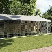 Dog Kennel with Roof Galvanised Steel, Large Outdoor Cage for Dogs, Heavy Duty Run, Outside Pet Pens, Extra House, 8x2x2 m