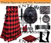Scottish Handmade MacGregor Rob Roy Tartan 8 yard Kilt & Accessories for Men's