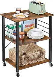 Kitchen Shelf on Wheels, Serving Cart with 3 Shelves, Kitchen Cart, Microwave S