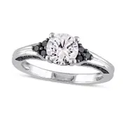 6.5mm Lab-Created White Sapphire and 0.38 CT. T.W. Enhanced Black Diamond Engagement Ring in Sterling Silver
