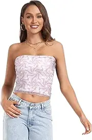 [GuoChe] Womens Strapless Tube Top Valentine's Day Stylized Flowers Light Pink Tight Strapless Seamless Bra Basic Tube Top for