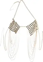[VALICLUD] Body Chain Jewelry Gold Streamer Bra Fashionable Metal Underwear for Women