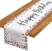 Happy Birthday Table Runner for Birthday Party Table Decoration Kitchen Dining Outdoor Picnics Table, Colorful Dot White Table Runner (14x72 Inch)