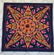 Hand quilted wall hanging or table throw patchwork Pharaonic Lotus design