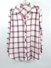 NWT KNOX ROSE Button-Up Blouse Women Large White Purple Plaid Long Sleeve