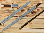 Custom Handmade 38" Long Medieval Knight Templar / Claymore Damascus Blade Sword