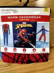 NWT Climate Right By Cuddl Duds Spider-Man Warm Underwear Set Boys Size M (8-10)